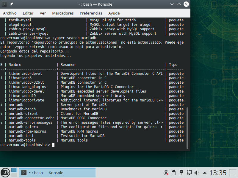Cosvernauta_pantalla4_mariadb HOWTO: Cómo instalar Zabbix 5.0 en diferentes distros de Linux - Parte 1