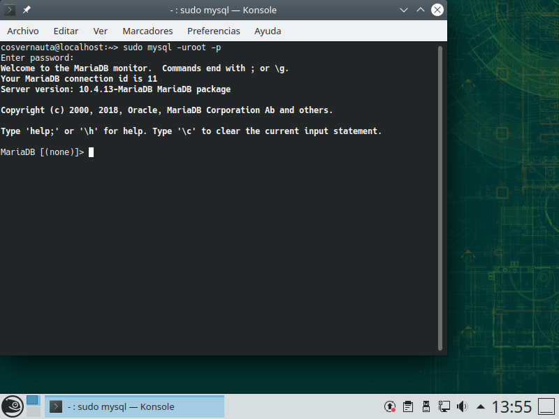Cosvernauta_pantalla7_mariadb HOWTO: Cómo instalar Zabbix 5.0 en diferentes distros de Linux - Parte 1